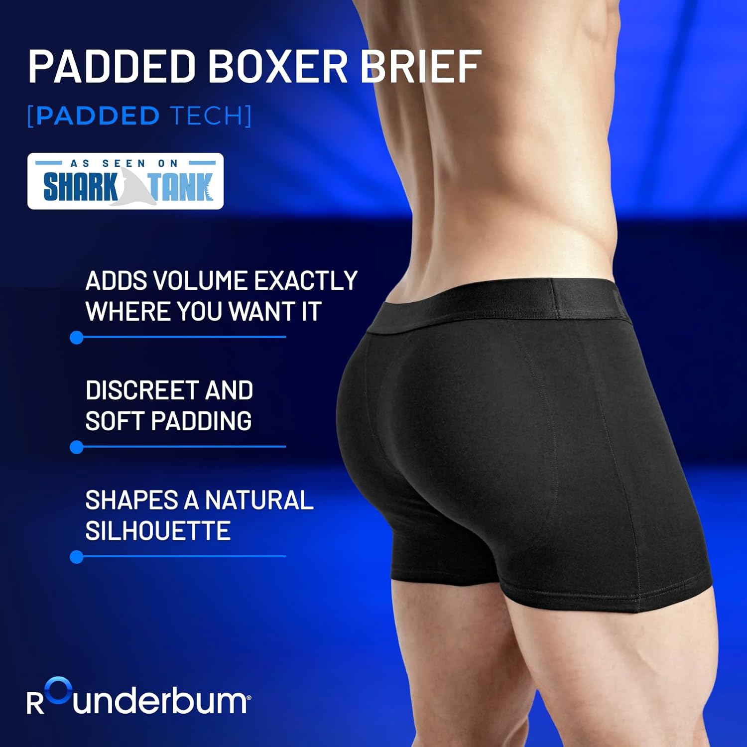 Rounderbum Men's Padded Underwear Boxer Briefs with Removable Butt Enhancing Pads - Black, Small - Padded Tech, Body Shaping, Invisible Under Clothing, More Volume Instantly - Image 3