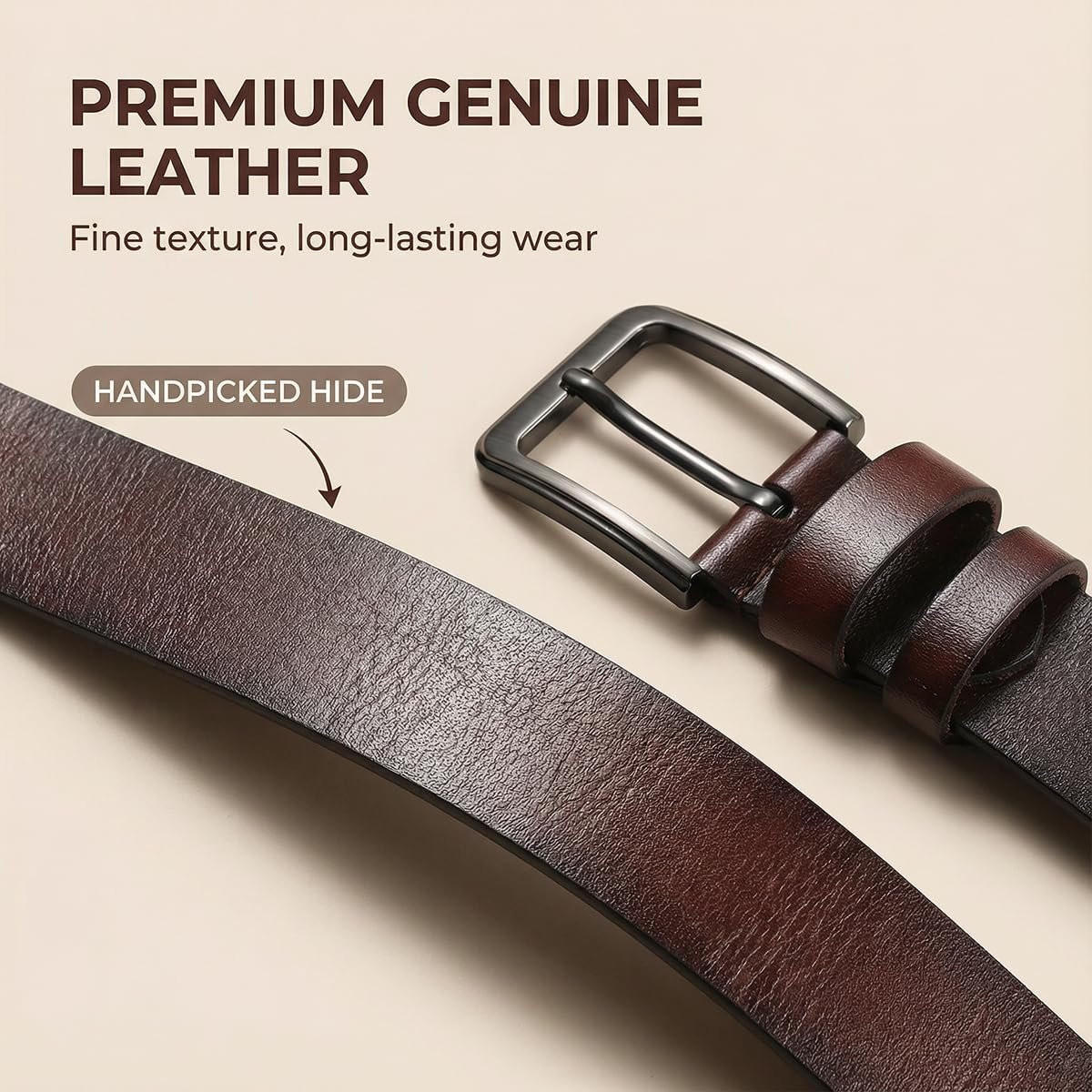 VRLEGEND Ledergürtel Herren 110-175cm Gürtel Leder Jean Business Metall Retro Jeansgürtel Vollrindleder 38mm Breite