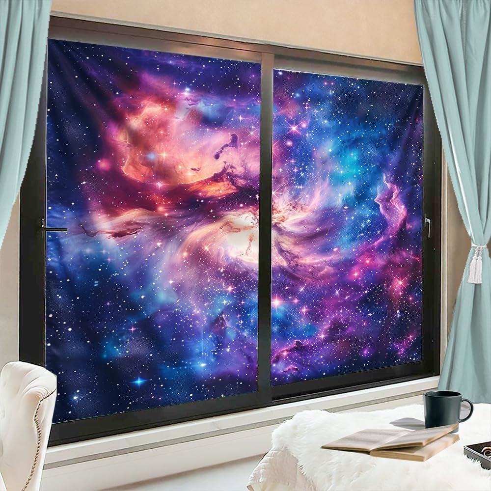 Abstract Nebula Privacy Window Film, Vintage Mysterious Universe Space Decorative Frosted Self Adhesive Stained Glass Window Film for Bathroom & Room 17.7Wx23.6L-inch x2 Pcs