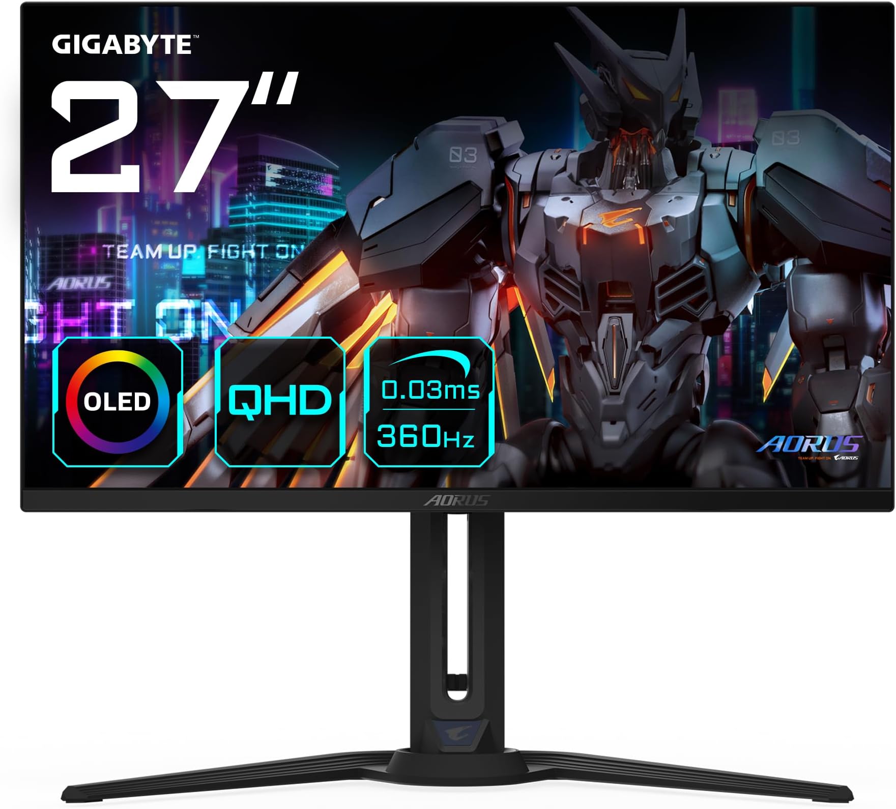 AORUS FO27Q3 27" OLED Gaming Monitor - 2560 x 1440 (QHD), 360Hz, 0.03ms, KVM, 250 CD/m², FreeSync Premium Pro, DisplayHDR True Black 400, HDMI 2.1