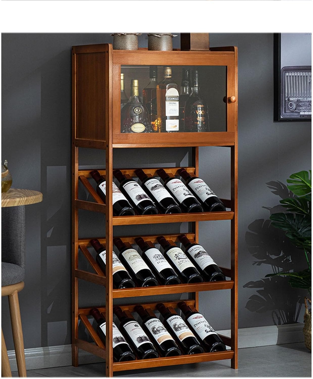 Industrial Wine Bar Cabinet, Wood Freestanding Wine Bar Rack with Tabletop for Kitchen Pantry Cabinet Space-Saving (Color : Brown, Size : 52x30x116cm)