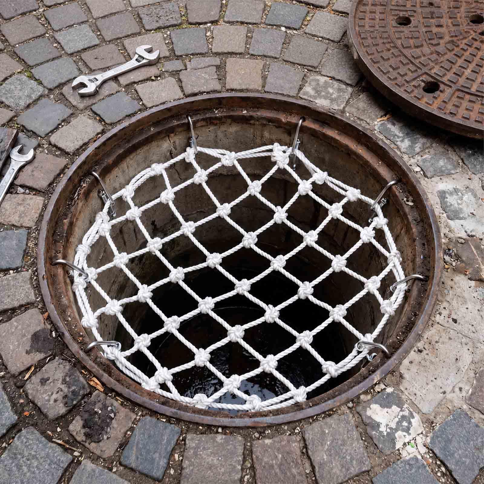 Rete Sicurezza per Copertura Scarico, Rete anticaduta Nylon Resistente per tombini, fognature e pozzetti d'ispezione con Ganci ad espansione Inox,Dia 78cm/30.7in | 1