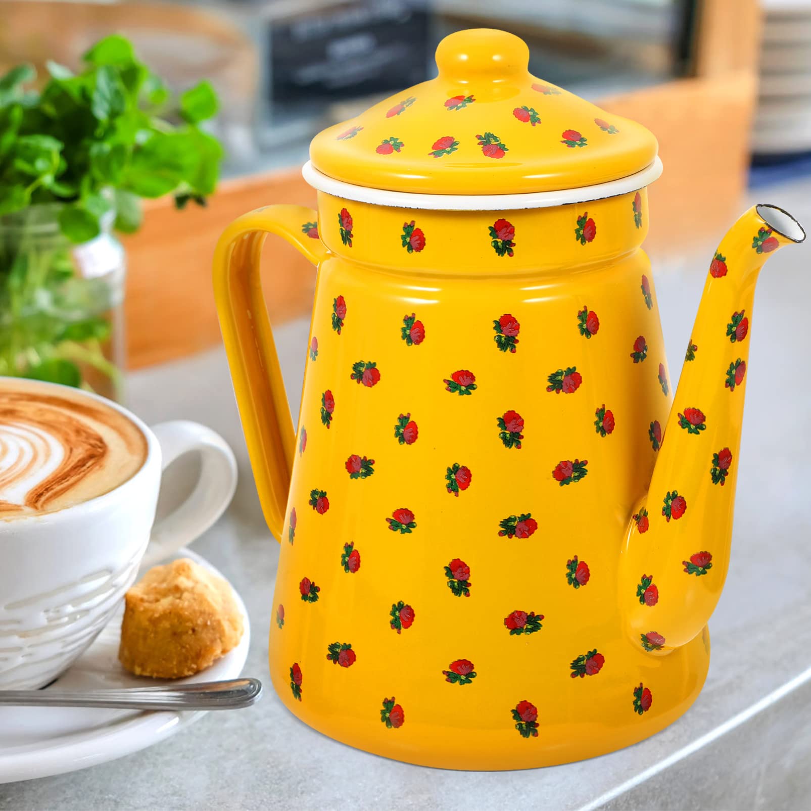 HOMSFOU Emaille Wasserkocher, Vintage Kaffeekanne, für das Lagerfeuer, Verschiedene Farben, 1.5L