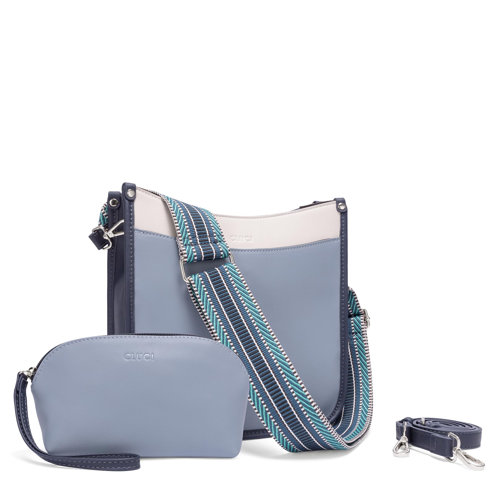 CLUCI Purses for Women, Vegen Leather Crossbody Bags for Woman Trendy, 2PCS Hobo Handbag with 2 Adjustable Guitar Strap