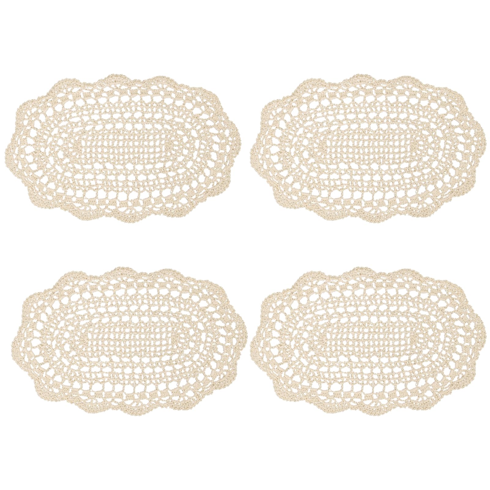 kilofly Crochet Cotton Lace Placemats Doilies 4pc, Oval, Beige, 7.8 x 14 inch