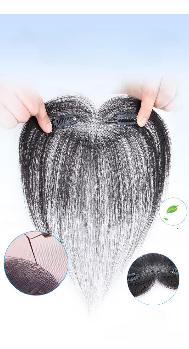 5x13 CM Silk base 10 Inch Natural Human Hair Bangs Side Fringe for Women Middle Part False Bangs Clip-in Extensions Invisible Hairpieces Human Hair Topper (Mocha,10 inch)