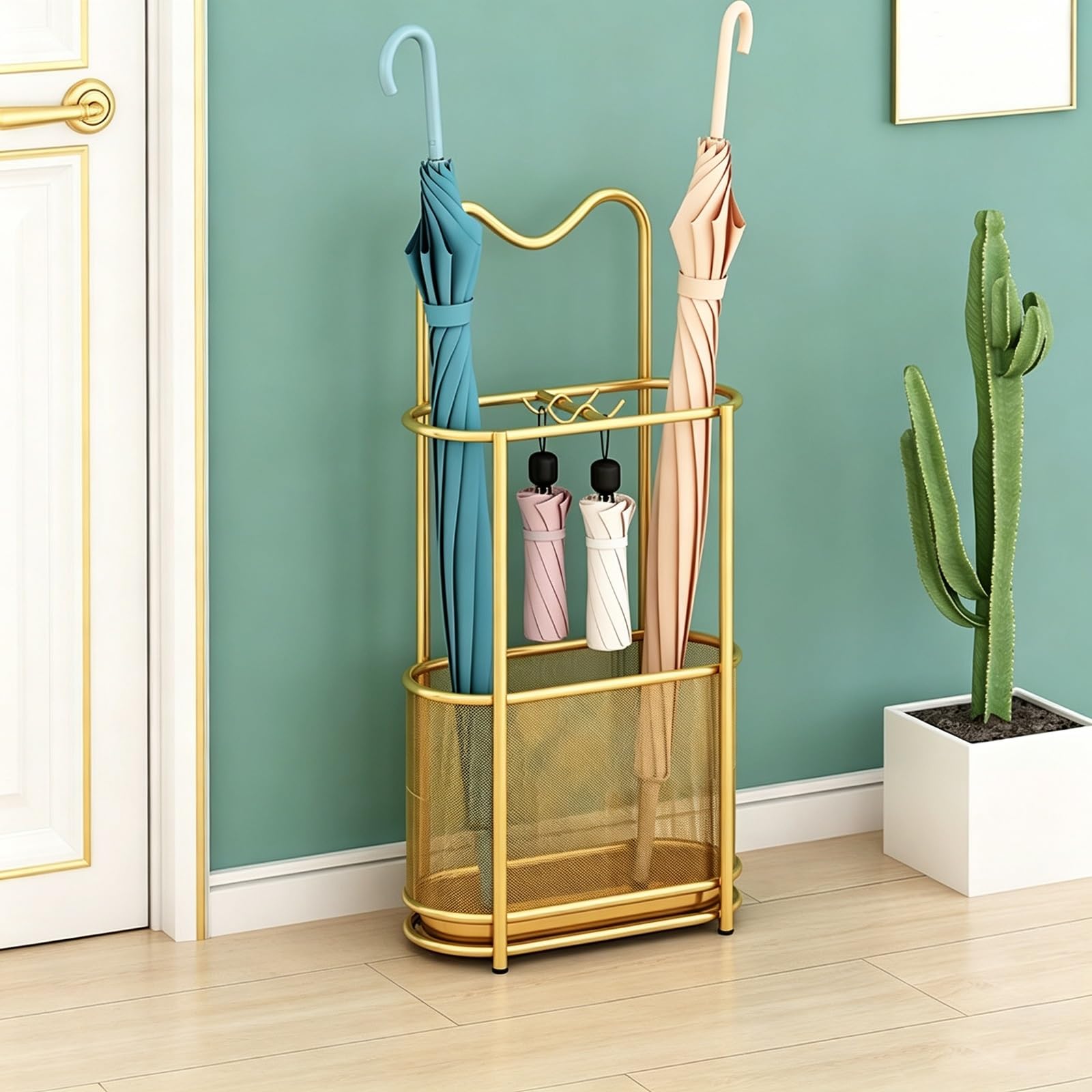 KEIFCUACLA 2-Tier Metal Freestanding Umbrella Stand, Space Saving Holder