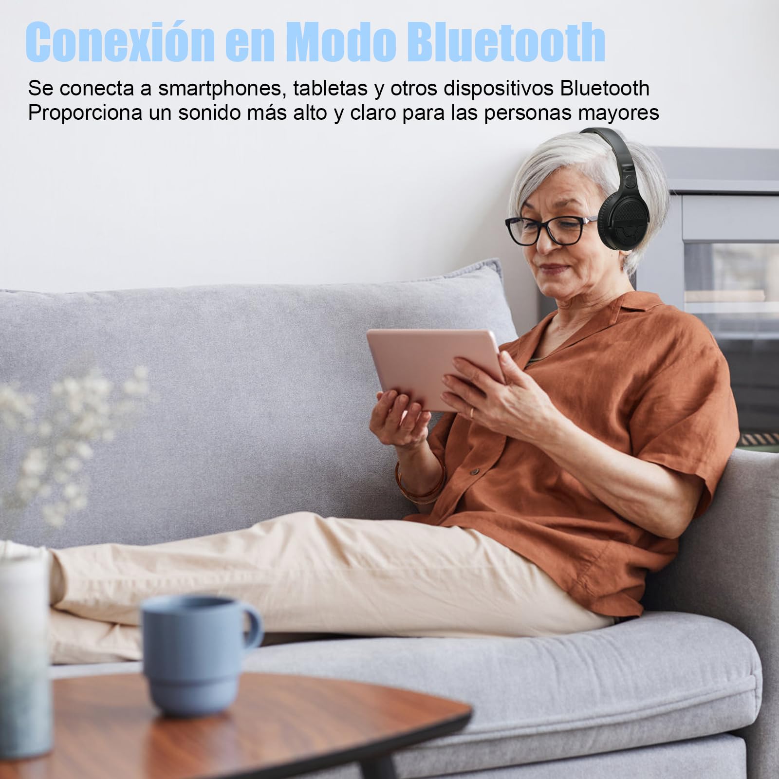 Auriculares Inalambricos para TV, Auriculares Diadema Bluetooth 5.3 y 2.4G Doble Modo, Base Emisora Recargable, Compatible con Interfaces de Fibra Optica/RCA/AUX, Personas Mayores con Botones Grandes