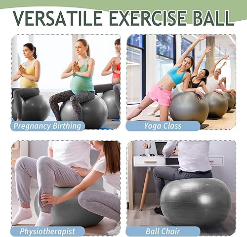 Miniatura 7 de Hungdao Paquete de 6 pelotas de ejercicio inflables a granel para embarazo y entrenamiento, pelota de pilates de 22 pulgadas para yoga,