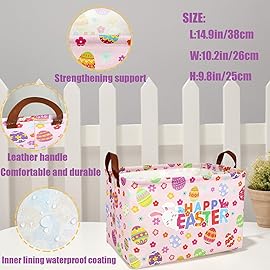 ASKETAM Pink Easter Basket for Kid Large Empty Baby Rectangular Cute Easter Gift Storage Basket Bunny Eggs Dcor (Pink Rabbit Flower)