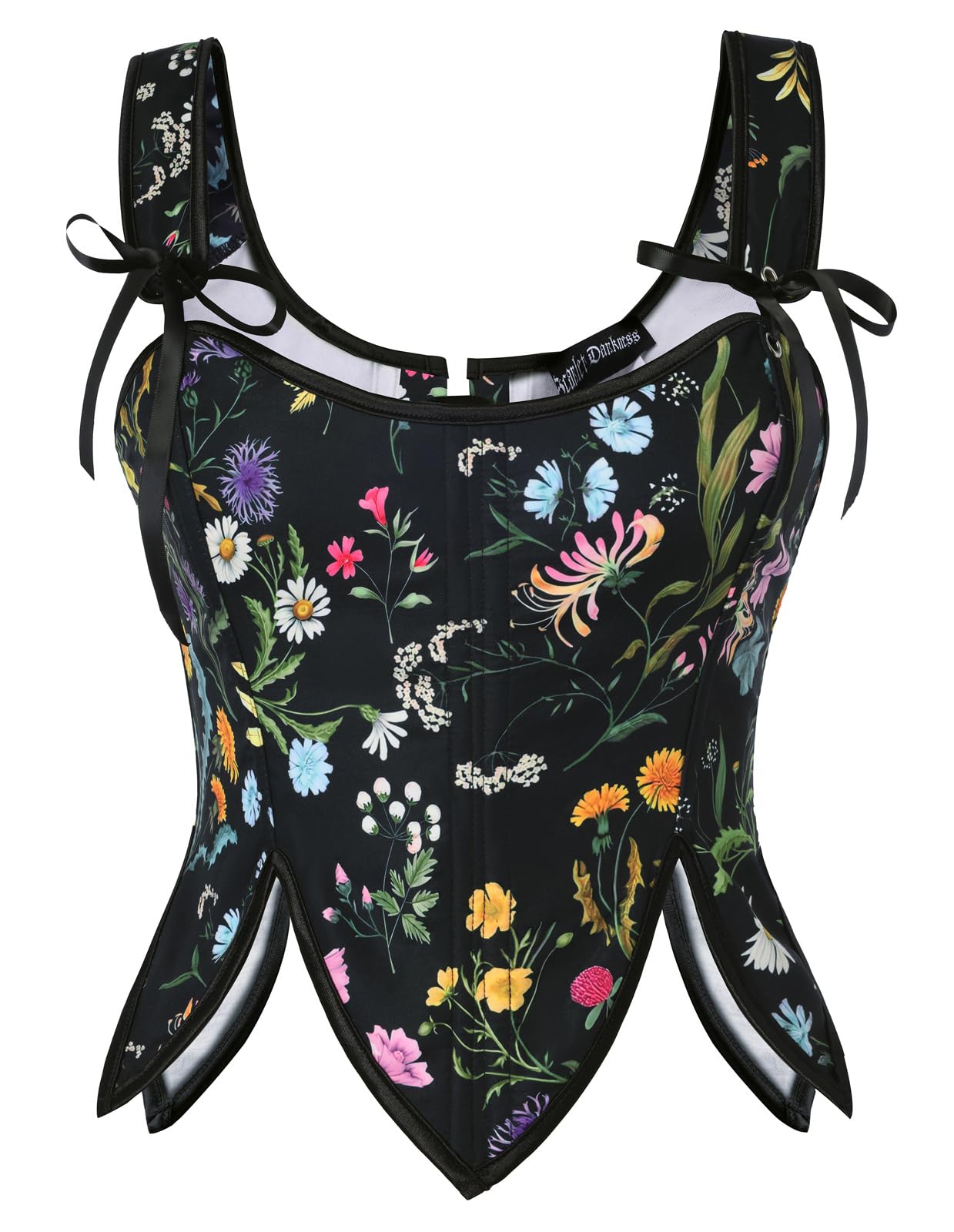 SCARLET DARKNESS Corset Tops for Women Renaissance Costume Floral Lace Up Boned Bustier with Zip, Black Floral, 12
