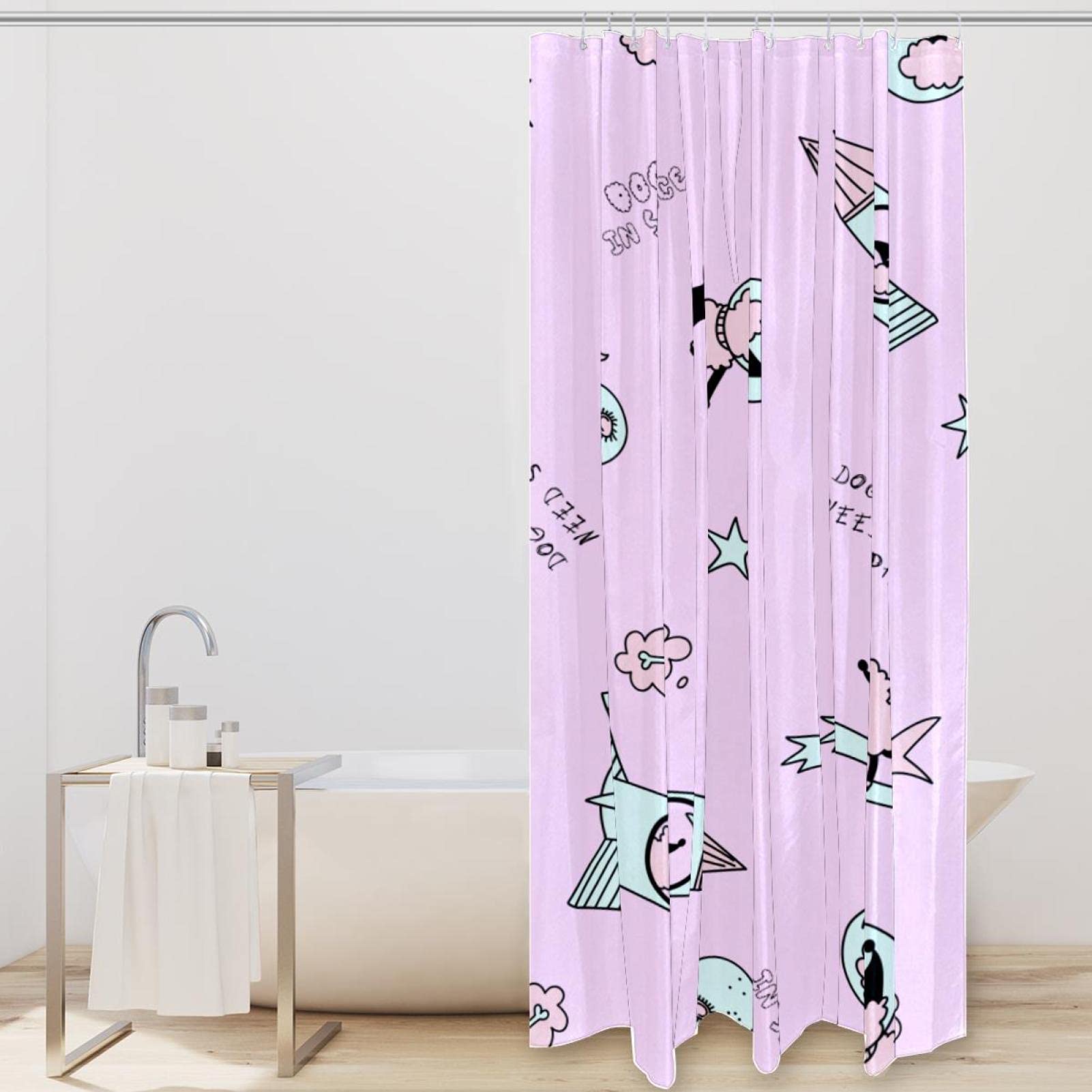Tenda per doccia vasca da bagno impermeabile pvc 12 ganci decorata con cuori rosa 200x240 cm