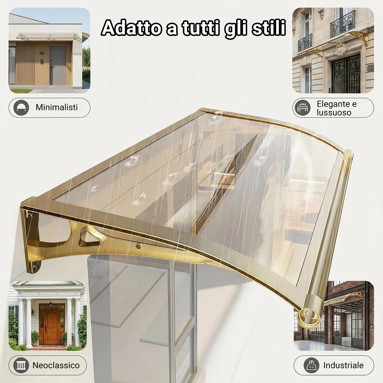 Pensilina Tettoia, Tettoia per Esterno, Pensilina da Esterno in Policarbonato, Resistente ai raggi UV/alla pioggia,Tettoia per Esterno/Porte/Balcone/Finestre 80x230cm