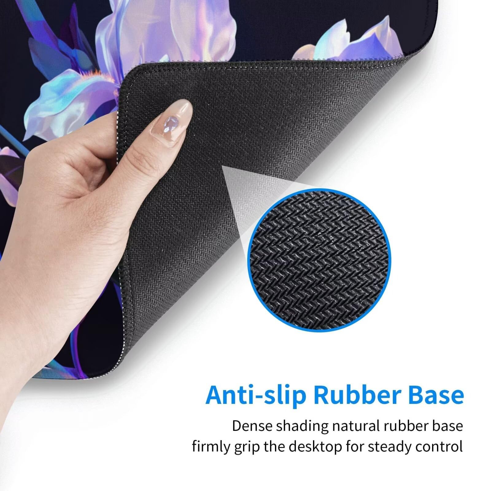 Gaming Mauspad XXL 900x500x3mm Mousepad Verlängertes Groß Mauspad Schreibtischauflage,Genähte Kanten rutschfeste Gummibasis,Verbessert Präzision Geschwindigkeit Home Office Blaue lila Blumen L-4584