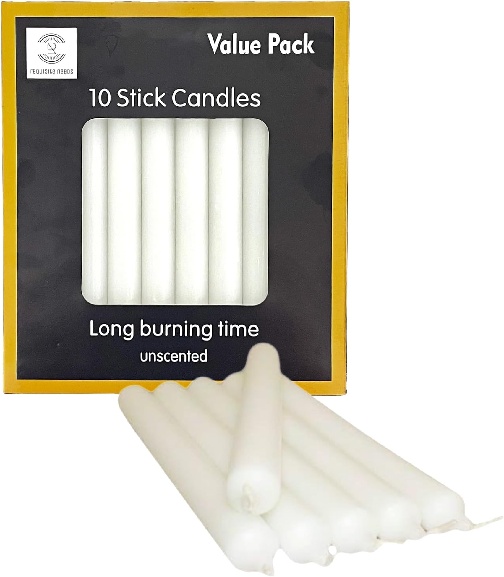 REQUISITE NEEDS Pack of 10 x White Paraffin Wax Dinner Stick Candles