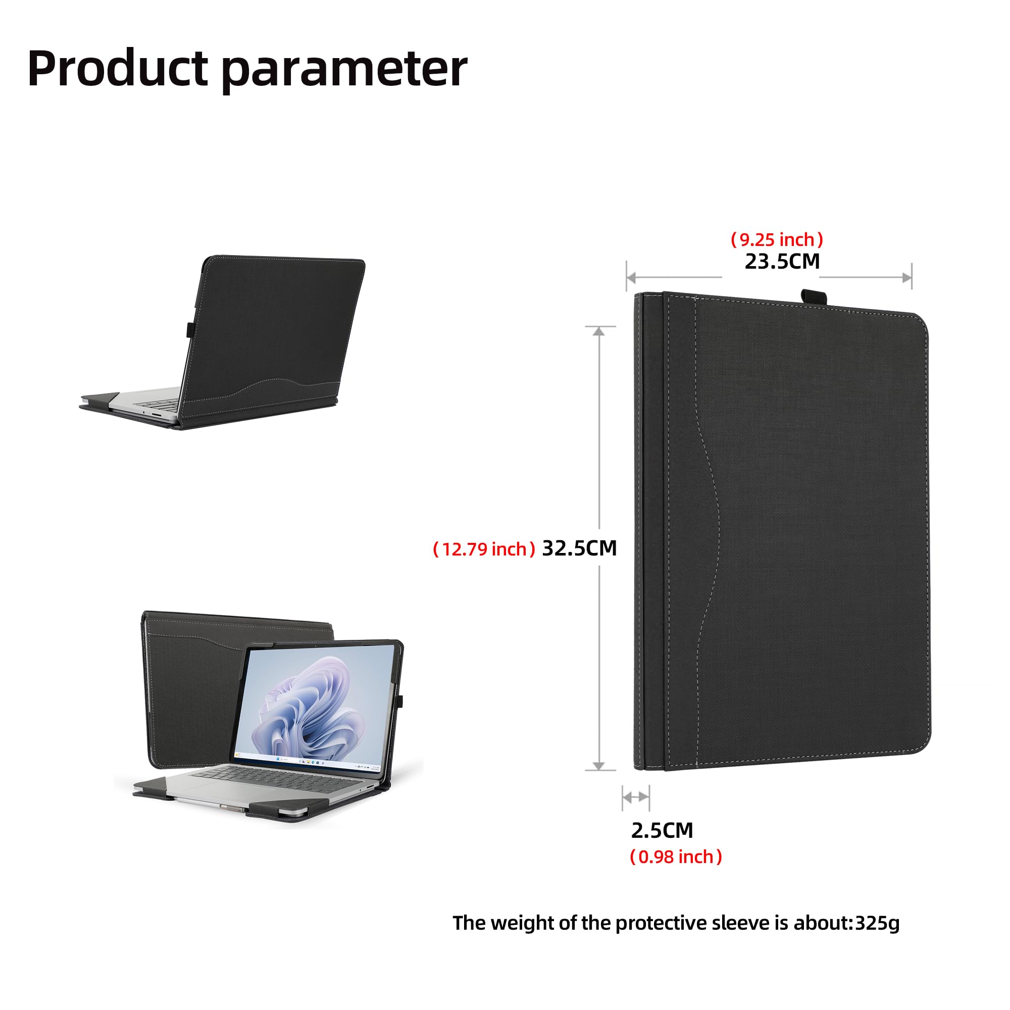 Schutzhülle Für Microsoft Surface Laptop Studio (14,4 Zoll) | PU-Leder, Mit Stifthalter, Graues Fischgrätenmuster
