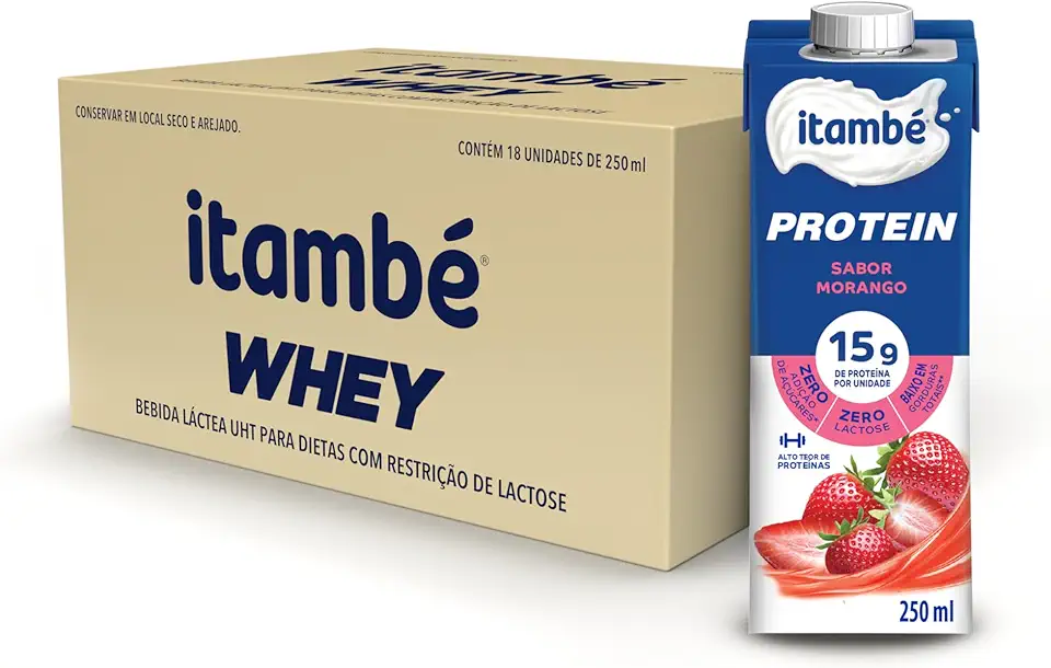 Itambé Whey Bebida Proteica Morango 15g de Proteína 250mL – 18 Unidades