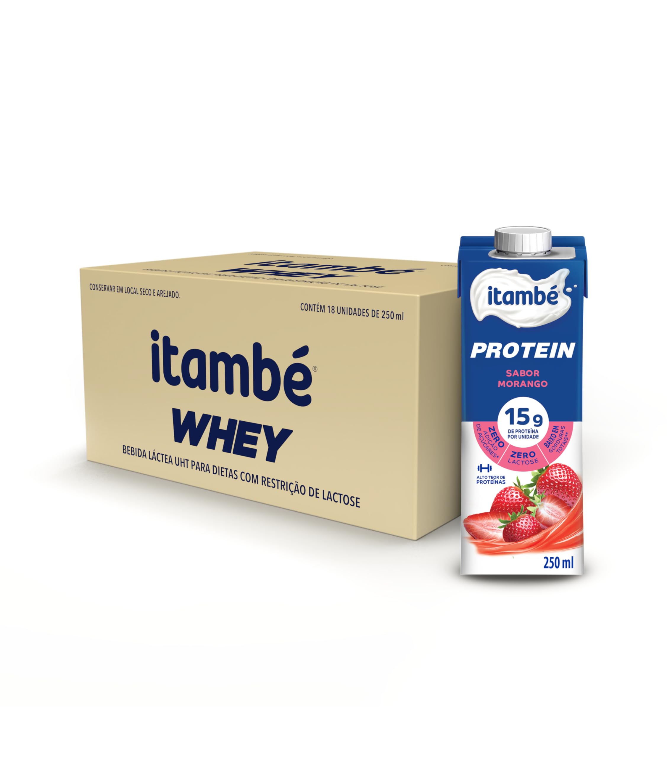 Itambé Whey Bebida Proteica Morango 15g de Proteína 250mL – 18 Unidades