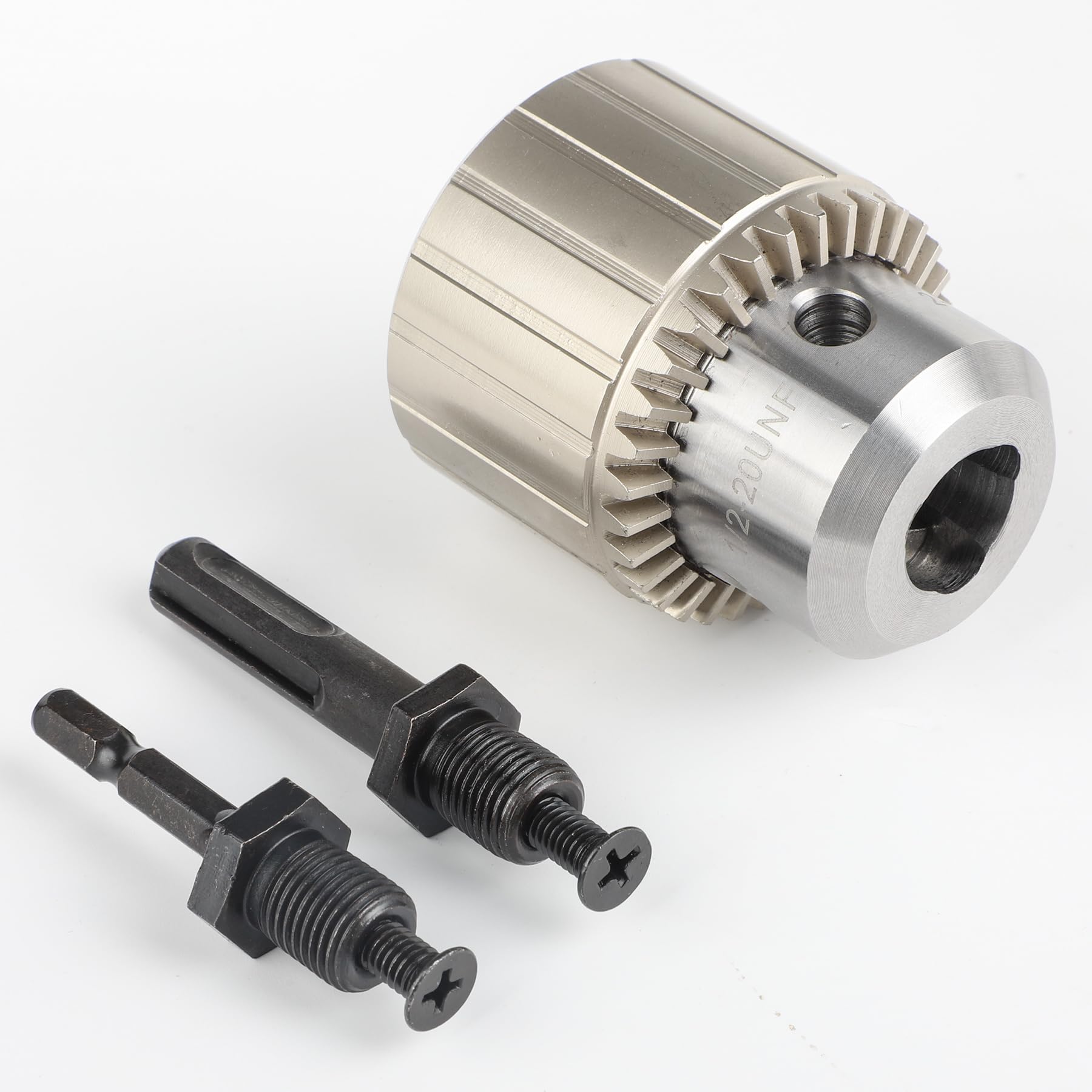 Mandrino per trapano resistente da 5/64"-1/2" capacità 1/2-20UNF per mandrino filettato da 1/2-20UNF, con gambo esagonale da 1/4", adattatore di conversione rapida con gambo SDS Plus e chiave