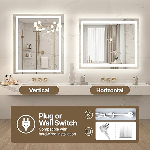 Miniatura 7 de Espejo de tocador LED de 30 x 36 pulgadas para baño, espejo LED frontal y retroiluminado para baño con 3 luces de color, espejo de tocador de pared