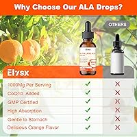 Vista 6 de Gotas líquidas de ácido alfa lipoico de 1000 mg, suplemento ALA para apoyo nervioso y antioxidante con biotina, sabor a naranja natural, 2 onzas