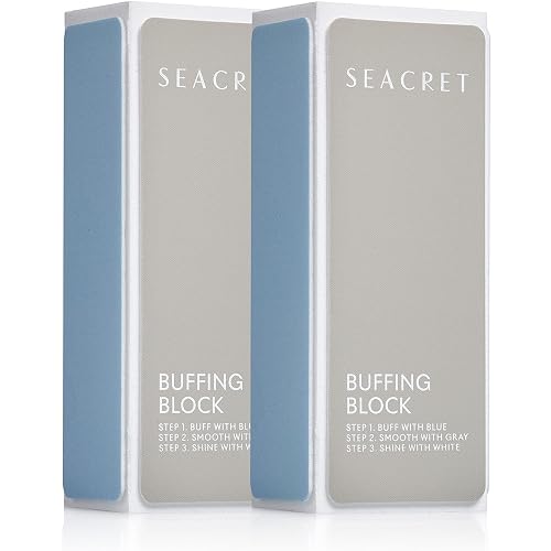 SEACRET Nail Buffer Block - 3-Way Salon Shine for Natural Nails, Smooths Ridges & Buffs to Glossy Finish Without Polish - Korean Made - Manicure & Pedicure, Pack of 2
