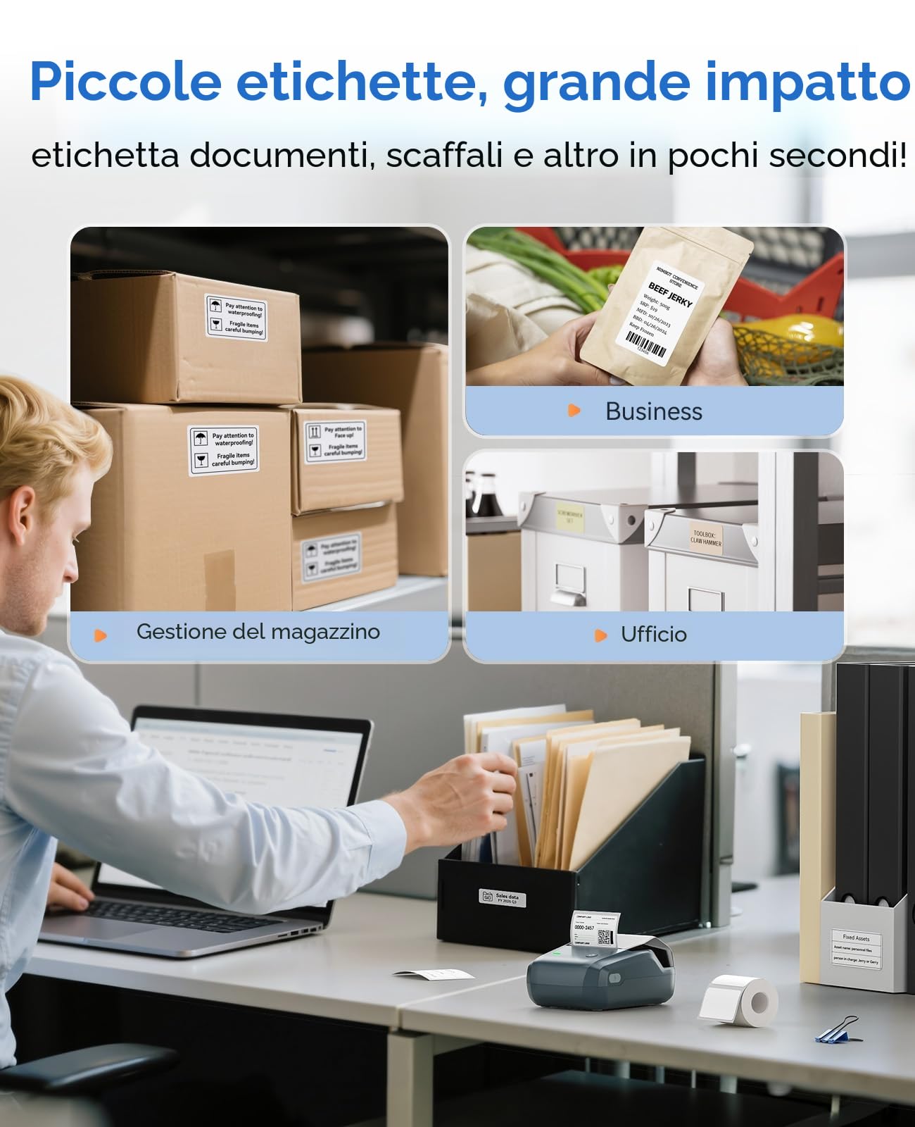 NIIMBOT B1 Etichettatrice Bluetooth Stampante Etichette con Nastro Impermeabile, App 60 Caratteri 1600 Icone, iOS Android PC