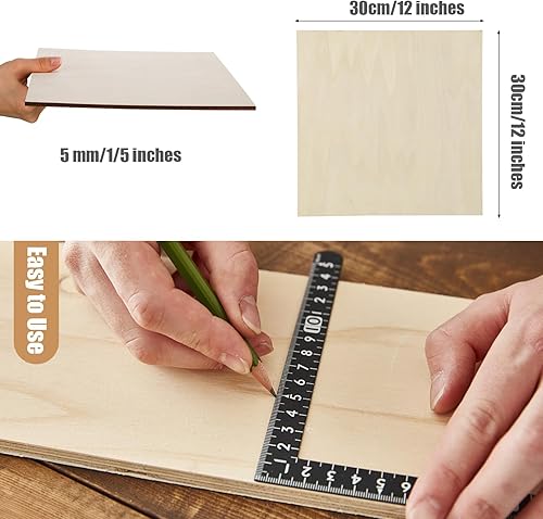 Miniatura 3 de Paquete de 12 hojas de madera contrachapada de tilo de 12 x 12 x 15 pulgadas a 0.197 in de grosor, tableros de madera contrachapada de tilo de