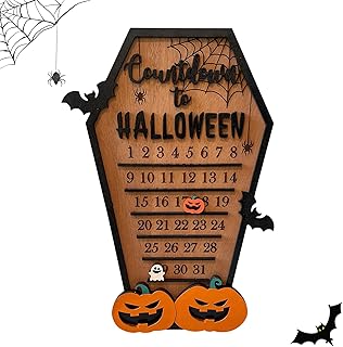 Countdown Halloween Calendar,Wooden Halloween Advent Calendar,Halloween Pumpkin Countdown Calendar Tombstones DIY Moving Wooden Block/Number,Wooden Decorations with Removable Ghost Witch Pumpkin Bat