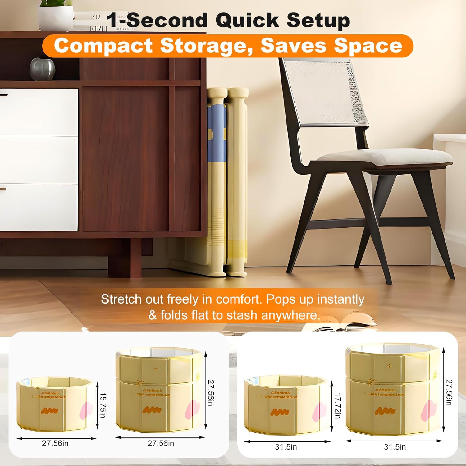 Portable Bathtub for Adult 27.5"x31.5" Collapsible Cold Plunge Bathtub Foldable No Installation Ice Bath Tub for Shower Stall, Bathroom Hot SPA Soaking Standing Tub