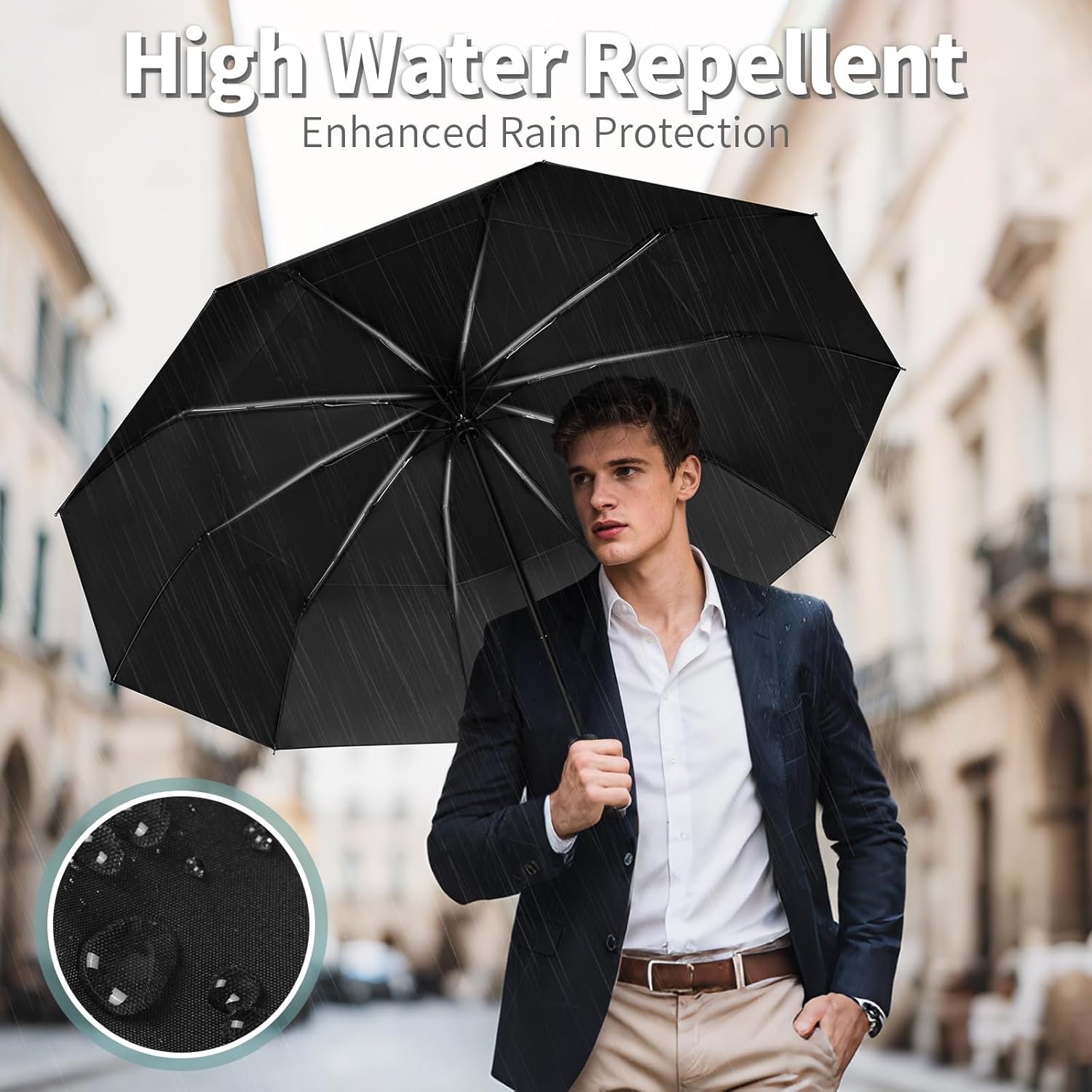 Seniny Travel Umbrella with Carabiner Handle, Windproof Large Umbrellas for Rain with Dual-Rib Structure, Portable Compact Umbrella with Reflective Strip, Car Backpack UV Umbrellas for Sun Protection - Image 5