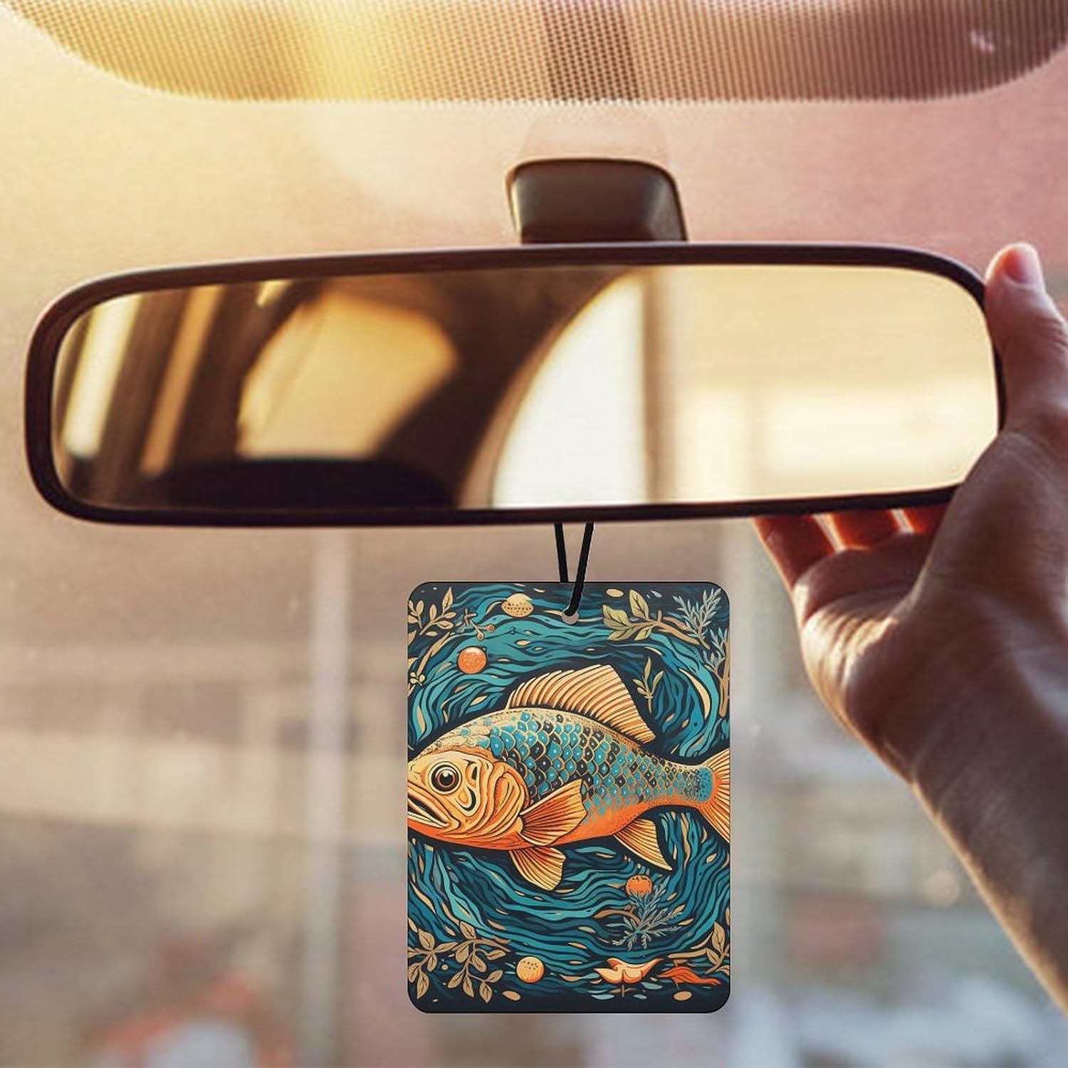 5 Pcs Car Air Fresheners Hanging Air Freshener Colorful Fish Painting Hanging Scented Cards Fragrance Scented Cards for Car Car Aromatherapy Tablets for Car