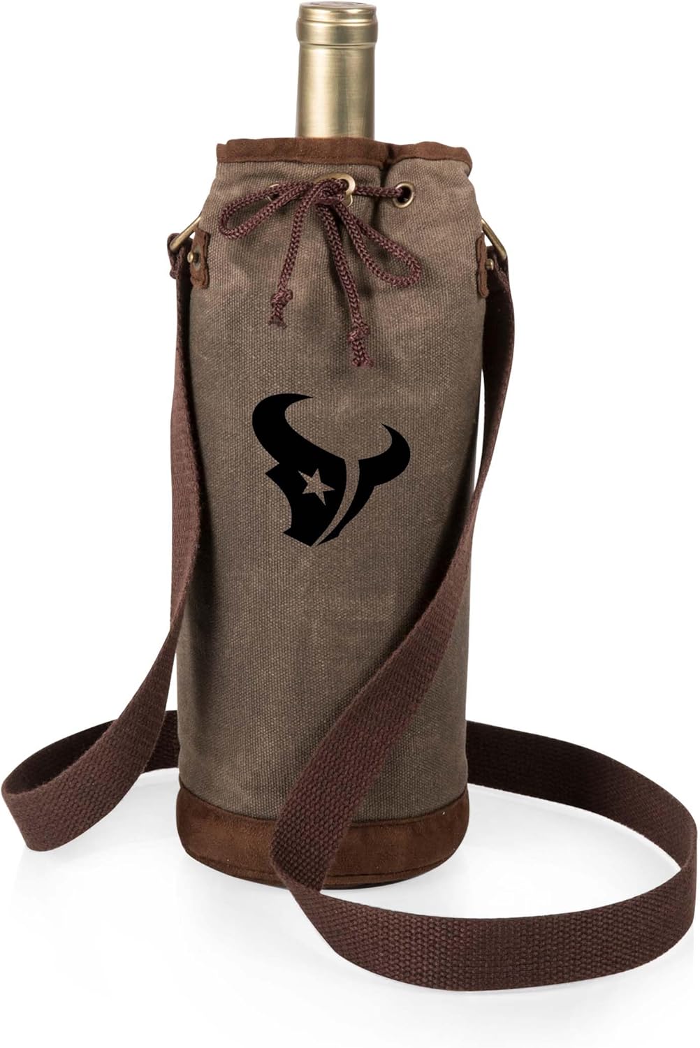 PICNIC TIME NFL Distressed Waxed Canvas Wine Tote, Single Bottle Insulated Bag, Bottle Carrier, Wine Gift Bag, Khaki Green