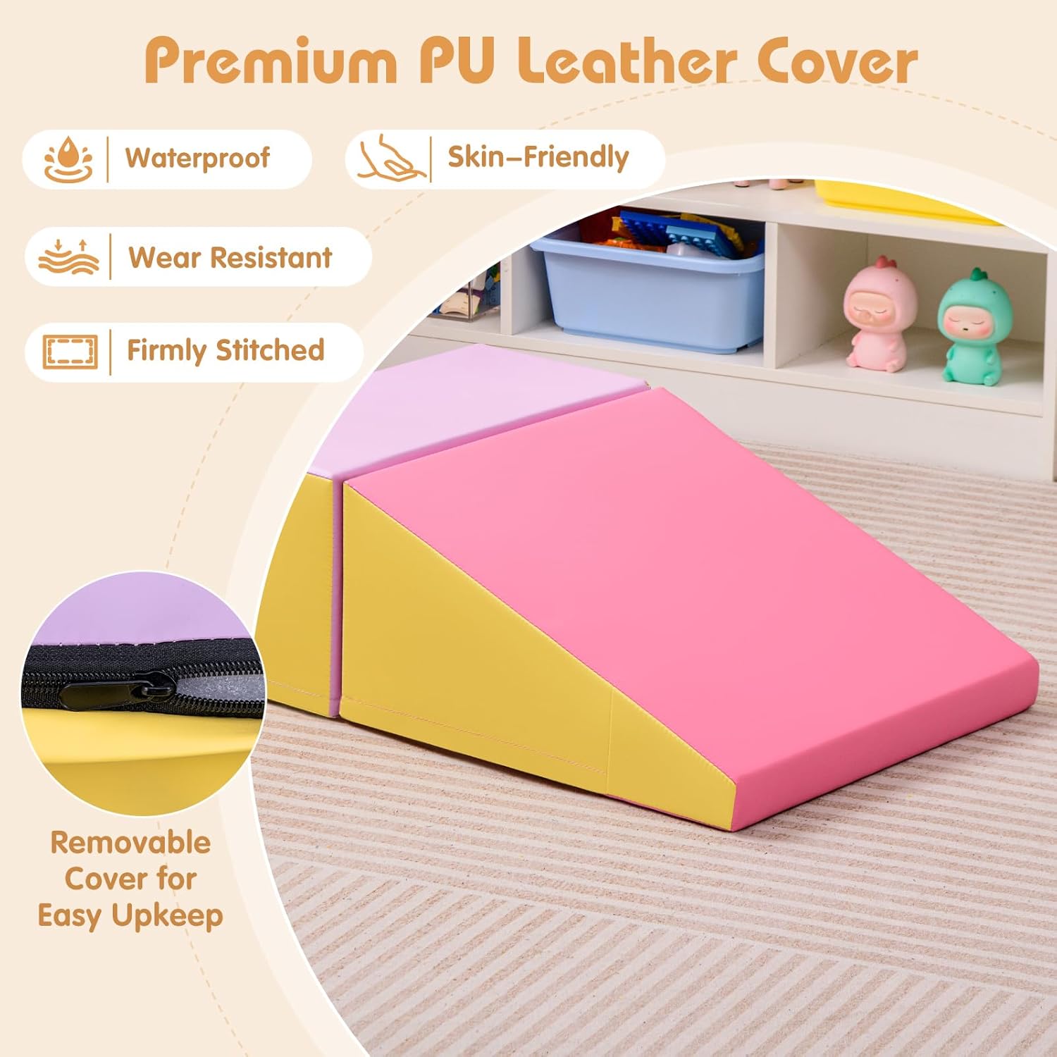 Costzon Climbing Toys for Toddlers, Soft Play Set for Crawling, Climbing, Sliding, Indoor Active Play, 2 PCS Foam Climbing Blocks for Infants Baby Kids (Rose+Yellow)