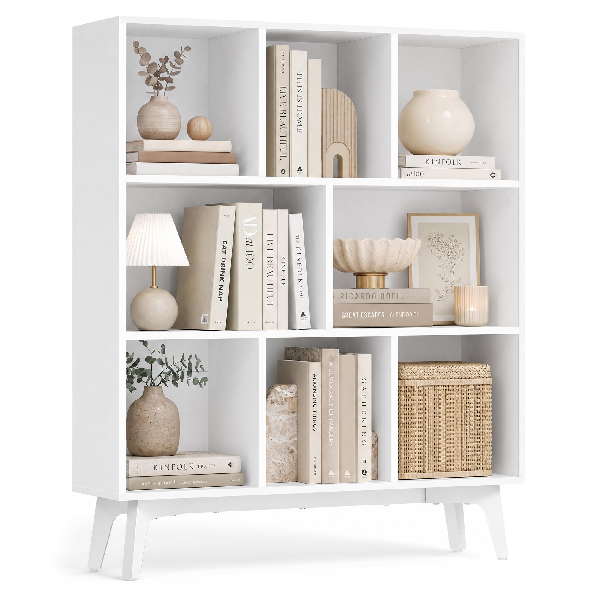 VASAGLE MAEZO kolekcja regał na książki, regał na książki, regał na kostki z 8 przegródkami, organizer do salonu, gabinetu, jadalni, 24 x 90 x 107 cm, biała chmurka LBC191WB01