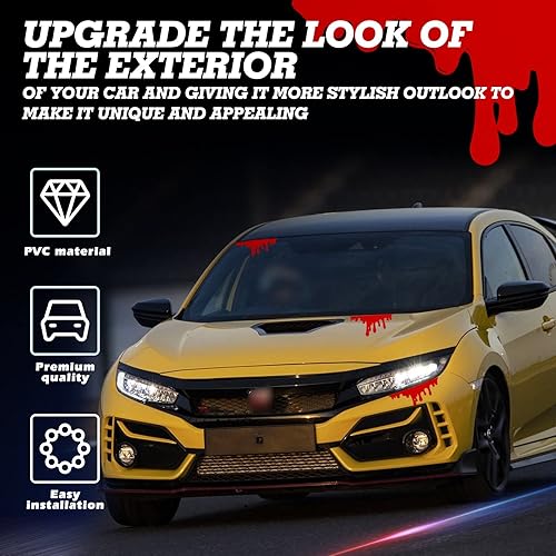 Miniatura 5 de Xotic Tech - 2 hojas (14 unidades) de PVC rojo para automóvil, decoración temática de Halloween, calcomanías de sangrado para faros, ventanas,