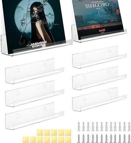 Miniatura 1 de lyingchao - Paquete de 6 soportes de pared para discos de vinilo, estante de disco de vinilo de 7 pulgadas, soporte de discos de acrílico