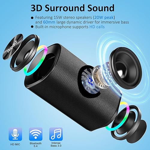 Miniatura 2 de Altavoz Bluetooth inalámbrico, IPX7 impermeable altavoz portátil con luces RGB, sonido estéreo 3D fuerte de 15 W, graves profundos, emparejamiento