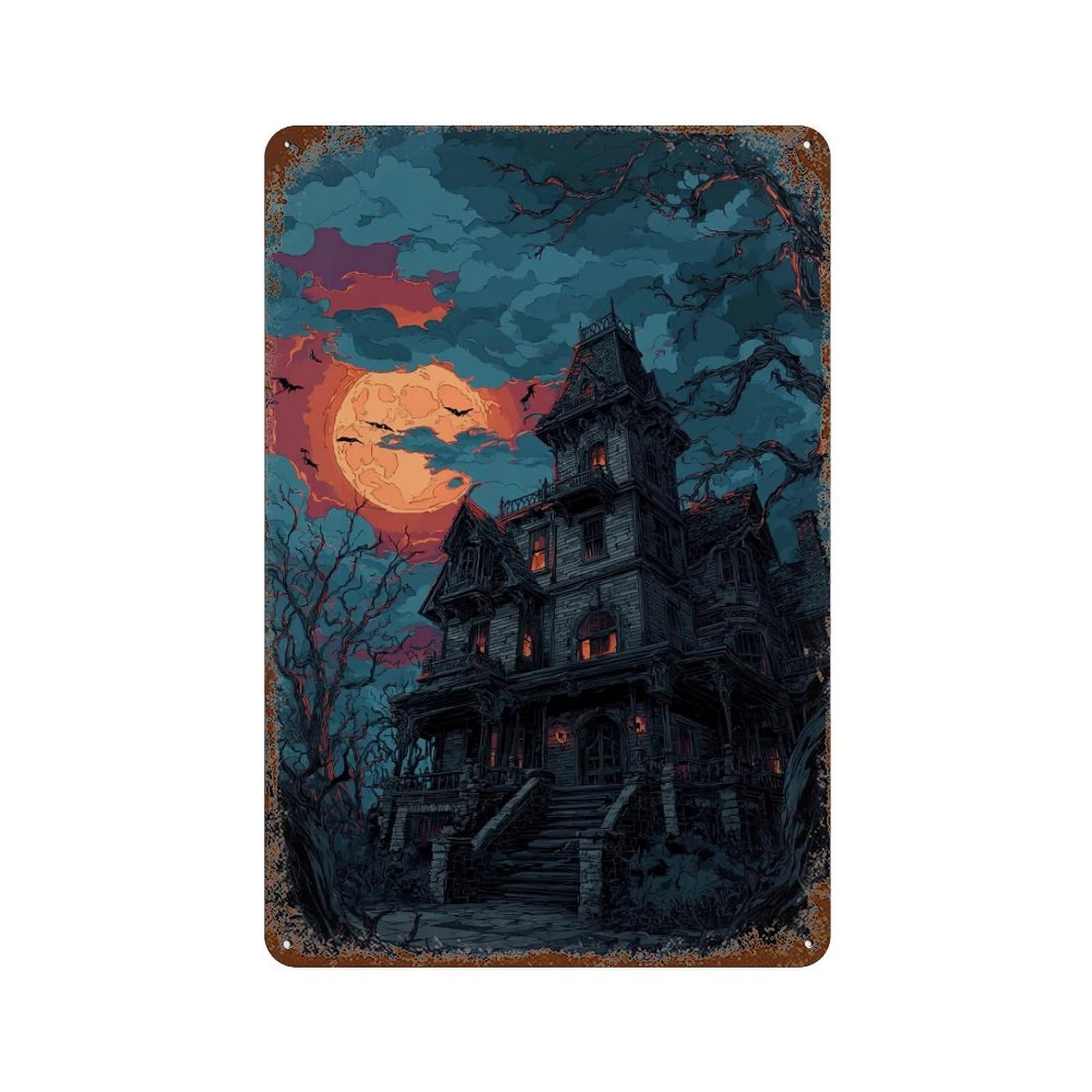 Halloween Haunted House -10 Aged Metal Wall Plaque 11.8"x7.9", Classic Wall Plaque for Garage, Pub Or Kitchen