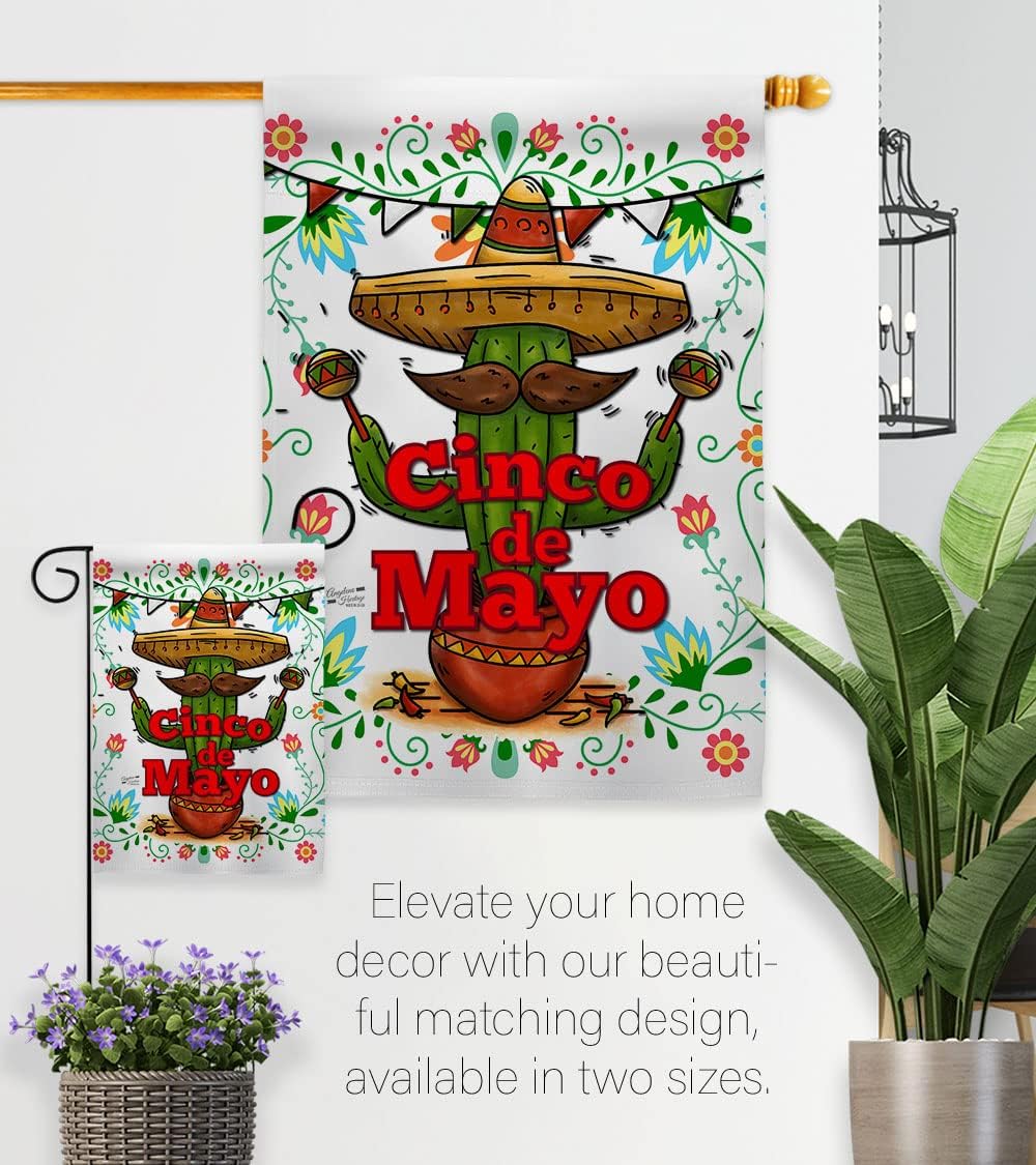 Cinco de Mayo House Flag - Eagle Set Summer Mexican Fiesta Party Cactus PinataOutdoor Summertime Sunny - Decoration Banner Small Garden Yard Gift Double-Sided Made in USA 28 X 40