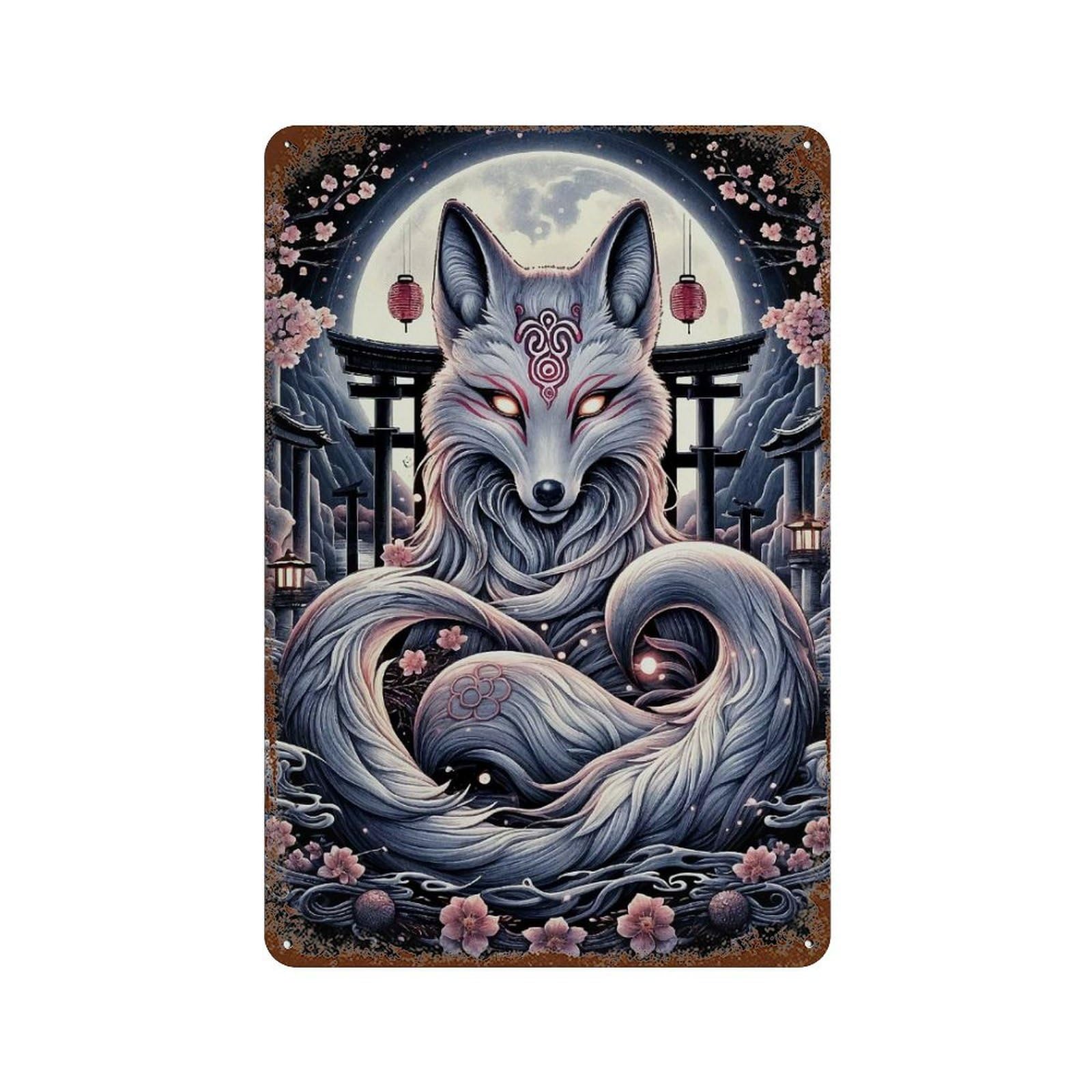 Wolf Moon Japan 11.8"x7.9" Retro Metal Sign, Vintage Wall Decor for Office, Studio And Wall Decor