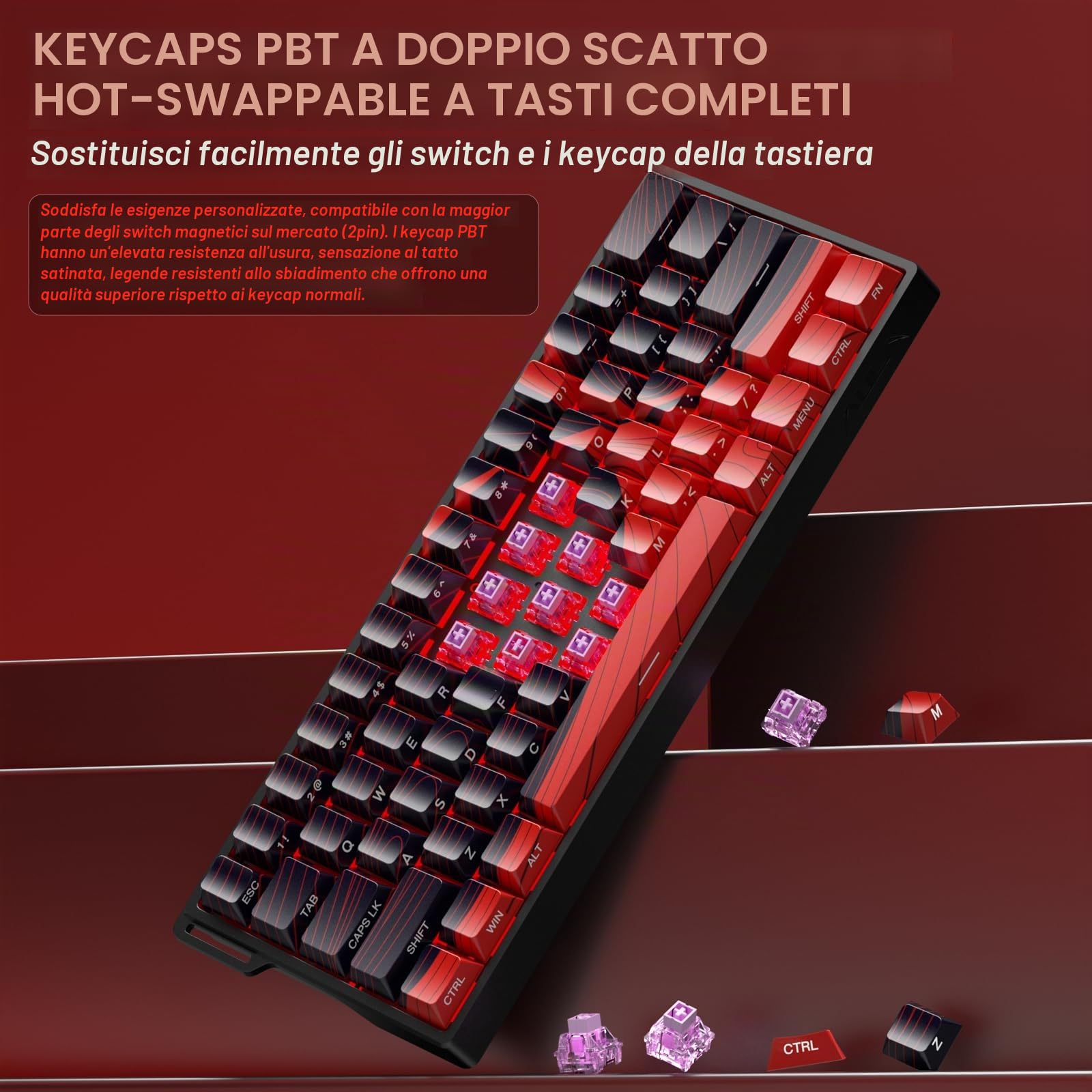 AULA WIN60 HE MAX - Tastiera meccanica da gaming cablata al 60%, switch magnetici ad effetto Hall hot-swappable, attivazione regolabile, modalità Rapid Trigger, frequenza di polling 8000 Hz, design