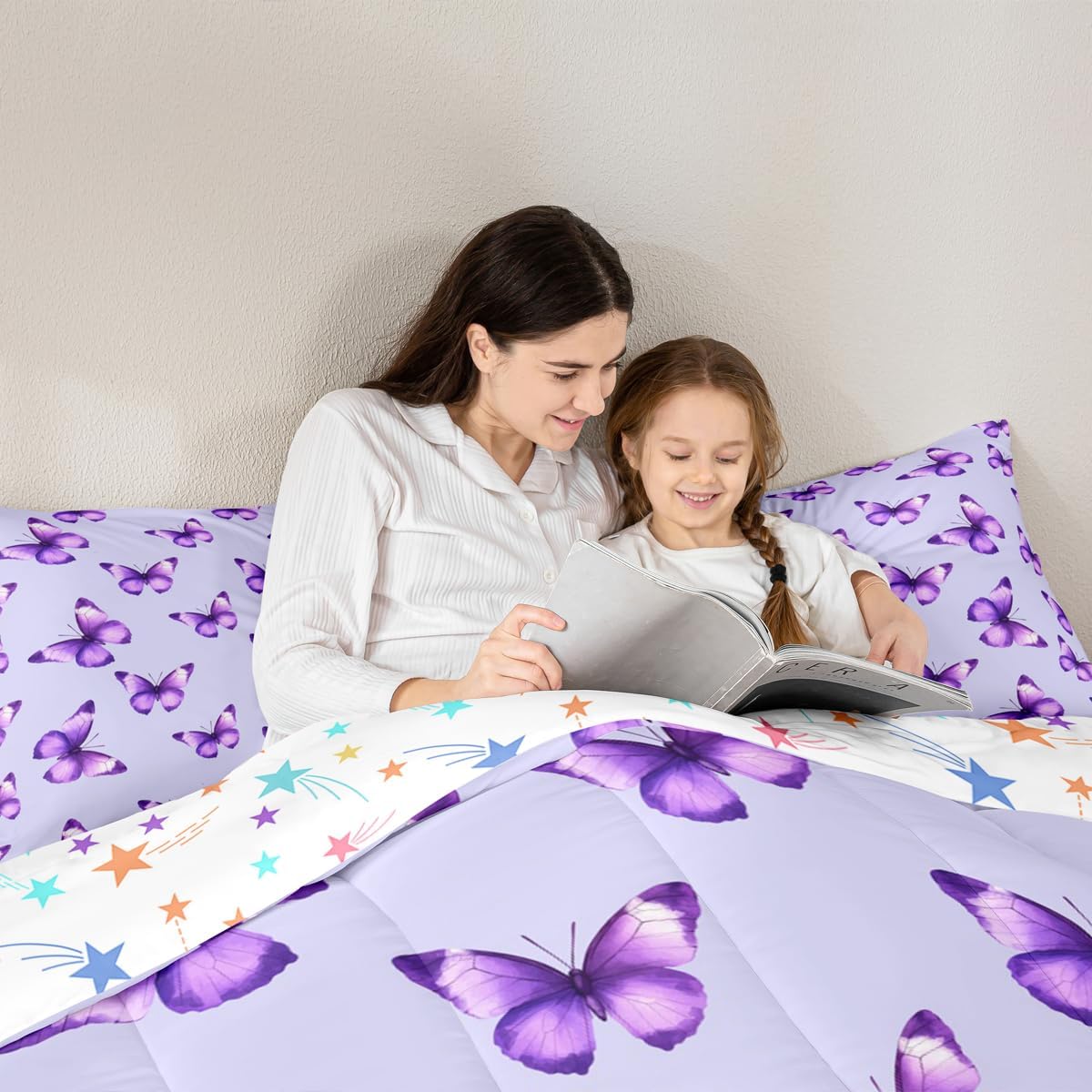 Feelyou Butterfly Bedding Set Soft for Boys Girls, Butterflies Print Comforter Set Twin Size Beautiful Duvet Quilt Microfiber Animal Bedroom Decor 2 Pcs with 1 Pillow Cases