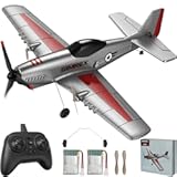 RC Plane for Kids - 2.4GHz 3-Channel Remote Control Airplane Toy with 6-Axis Gyro, 2 Speeds, 2 Batteries, P51 RC Airplane, Foam Glider - Gift for Boys & Girls