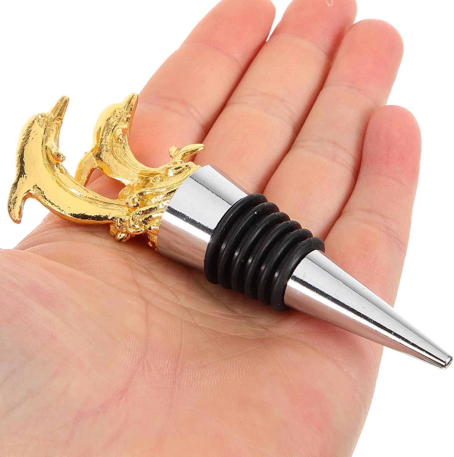 Artibetter Double Dolphin Decorative Wine Bottle Stopper Metal Wine Stopper for Party Use Airtight Leak-proof Accessory Gold Zinc Alloy Ocean Series