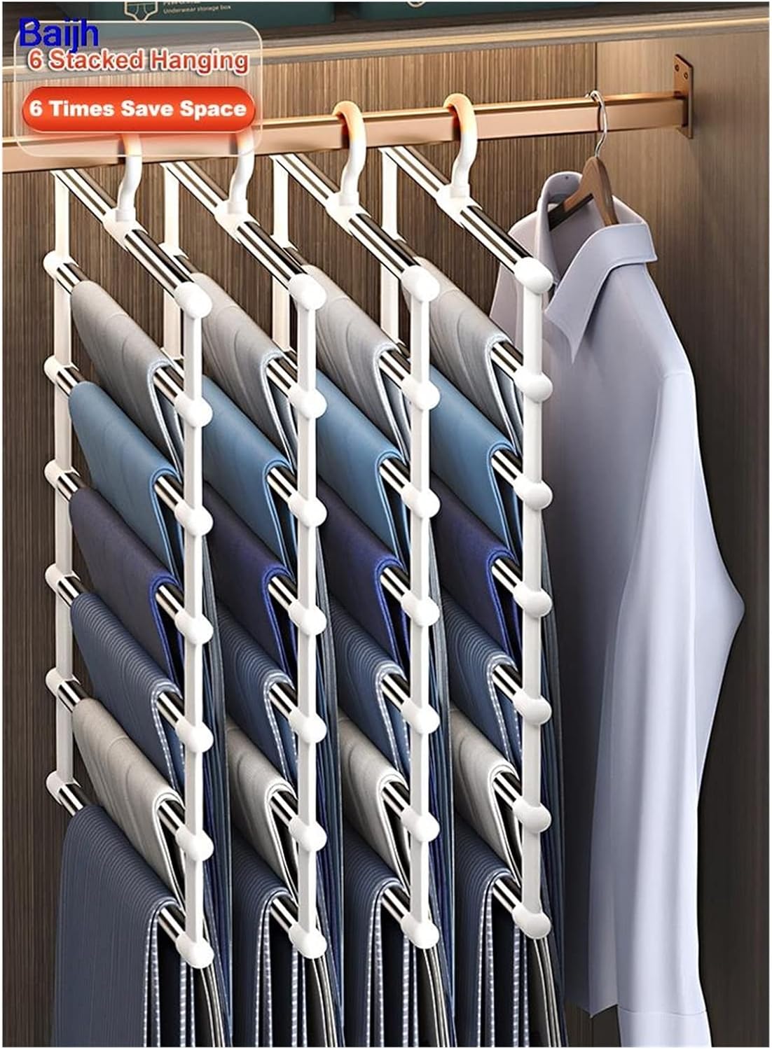 Trouser Storage Racks Pants Tie Storage Shelf Closet Organizer Stainless Steel Clothes Hangers 1 Piece Hangers(4 layes Stainless)