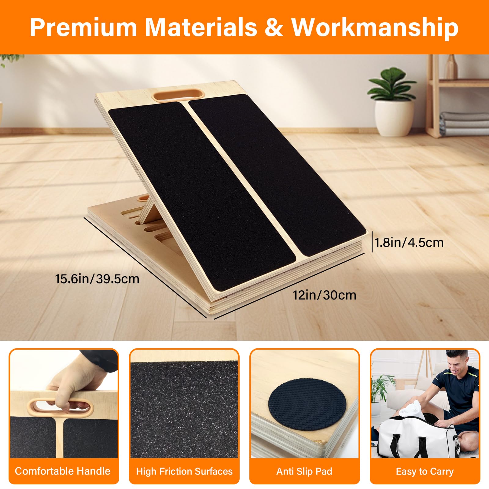 Tabla Inclinada para Estirar Pantorrillas, Tabla Inclinada Ajustable de Madera tabla de Ejercicios de Madera Fitness para Estiramientos de Pantorrillas Tobillos Piernas y Sentadillas Training