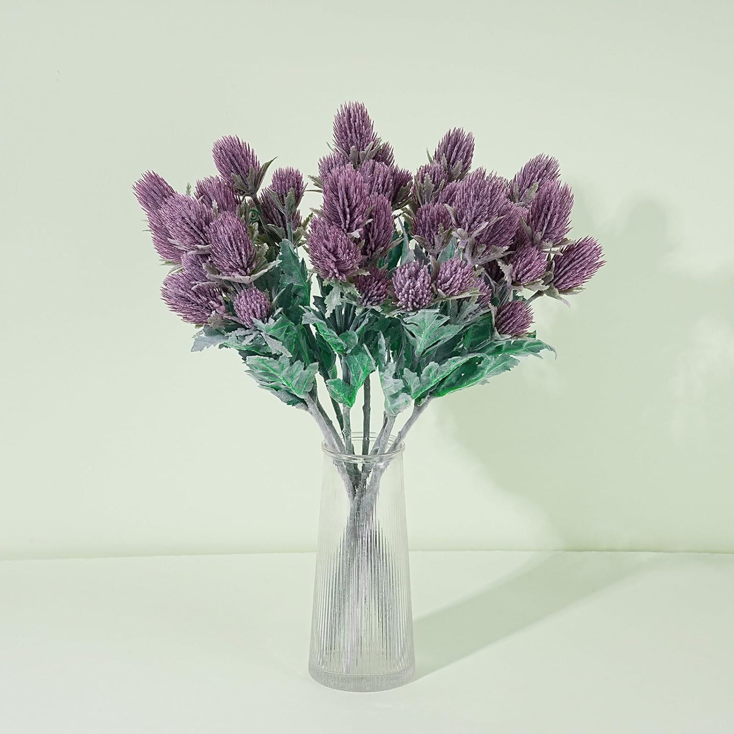 5Pcs Artificial Thistle Flowers Real Touch Spray Eryngium,Faux Sea Holly Bouquet Long Stem Plants Floral Tree for Wedding Prom Party Home Decoration (5, Purple)