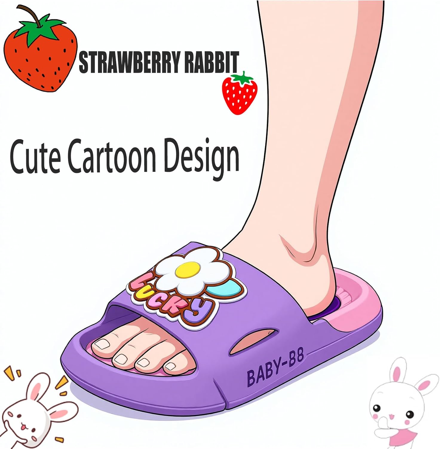 Bunny Kids slides, Girls Slides Non-slip Summer Beach Pool Shoes Toddler Cartoon Slide Sandals Indoor& Outdoor Garden Slippers Shower Shoes - Image 4