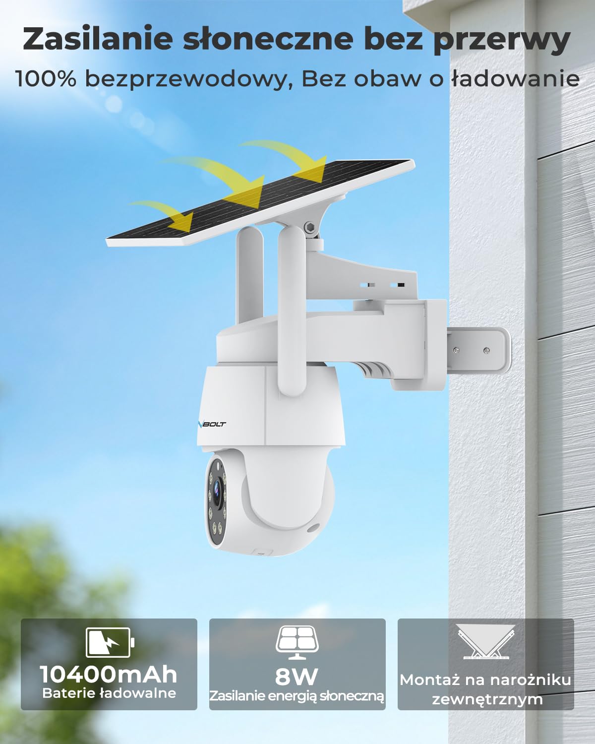 GENBOLT 2K AOV WiFi Kamera Zewnętrzna Solarna, Nagrywanie 24/7 Kamera IP Zewnętrzna Monitoringu PTZ z Wykrywaniem AI 90FT, Kamera CCTV Baterią 8W 10400 mAh, Automatisk Spårning, Aktivt försvar
